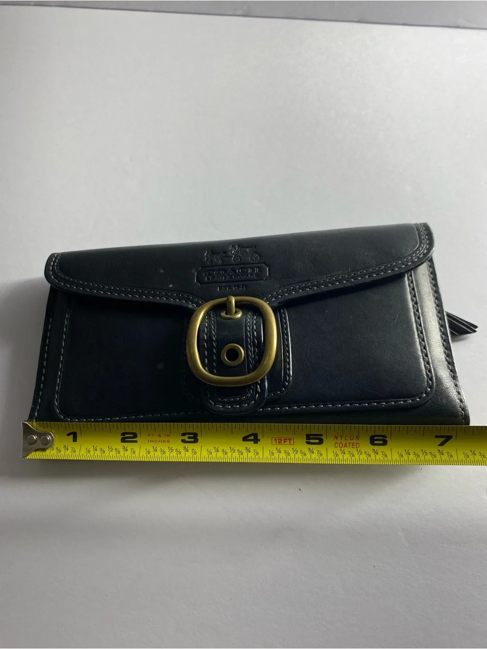 Coach Bleecker Black Leather Wallet with Brass Buckle
